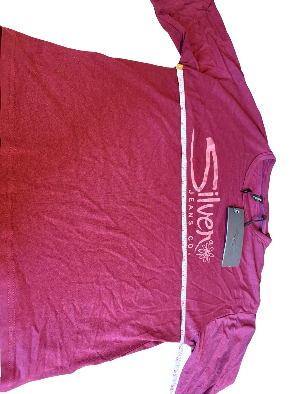 Silver Jeans Co Burgundy Cropped Graphic Tee Size M Y2K Logo T-Shirt - Picture 6 of 10
